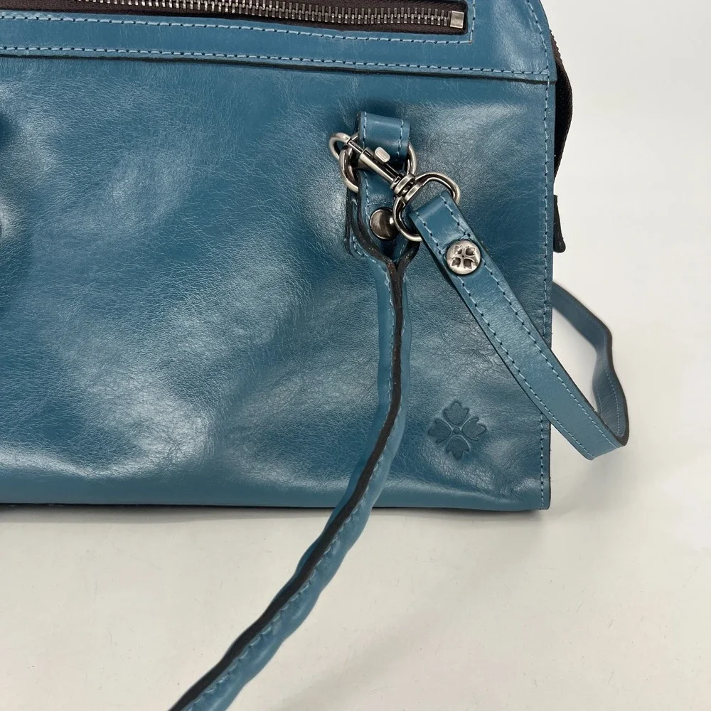 Patricia Nash Calvi Satchel Crossbody‎ Bag Leather Safflower Blue Boho Western